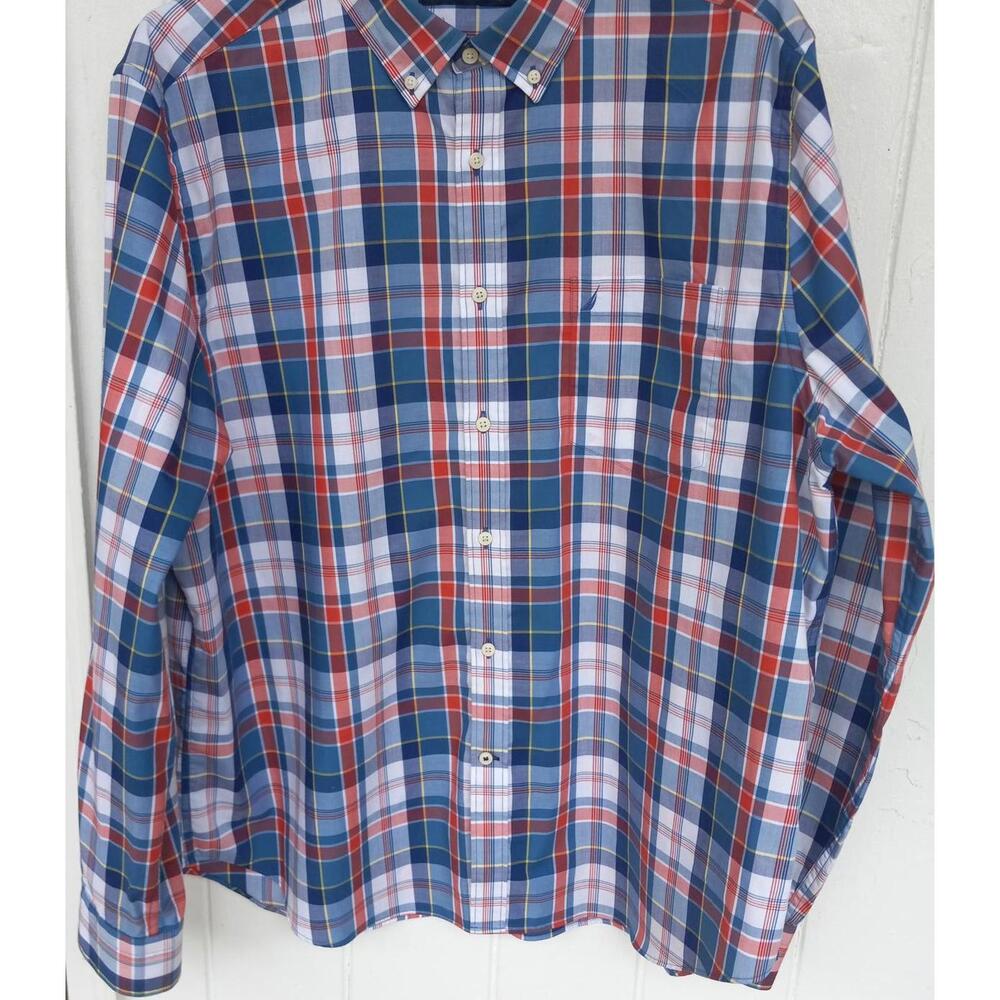 NAUTICA Men's Plaid Button-Down Cotton Dress Shirt Size XXL